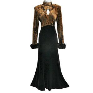Joseph Ribkoff Couture Velour Animal Brown Black Keyhole Mock Neck Faux Fur Cuff